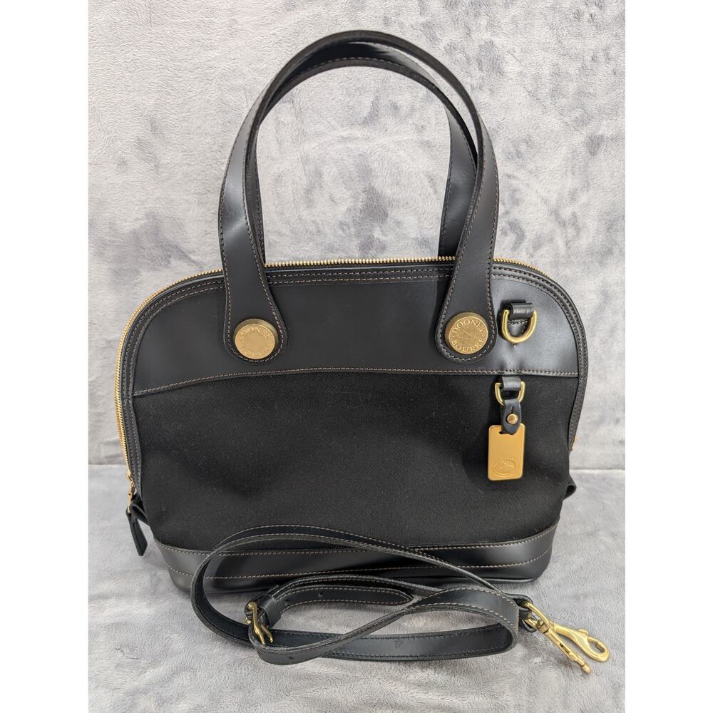 Vtg Dooney & Bourke Cabriolet Cloth Leather Black top handle made in USA satchel - Picture 2 of 13